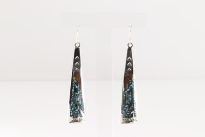 Native America Navajo Sterling Silver Coral & Turquoise Dangling Earring's By Joleen Yazzie.