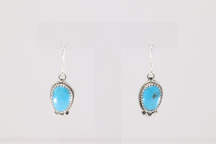 Native America Navajo Sterling Silver Turquoise Dangling Earring's By Sharon McCarthy.