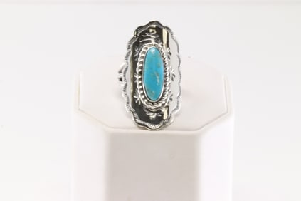 Native American Navajo Sterling Silver Turquoise Ring By Chearlene Yazzie.