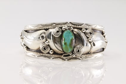 Native America Navajo Sterling Silver Sonora Gold Turquoise Bracelet Cuff By Darrell Morgan.
