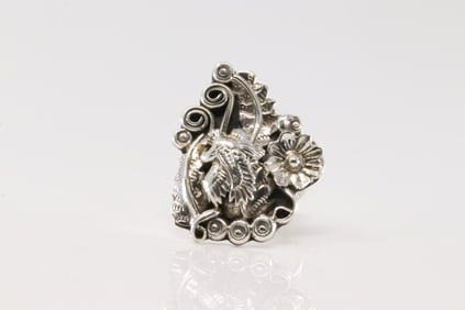 Native America Navajo Sterling Silver Solid Floral Ring By Harry B. Yazzie.