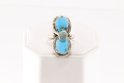 Native American Zuni Sterling Silver Turquoise Ring By Effie C.