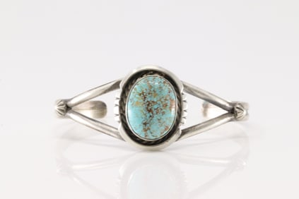 Native America Navajo Sterling Silver Number 8 Turquoise Bracelet Cuff By Augustine Largo.