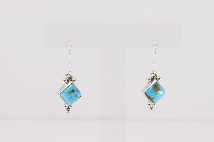 Native America Navajo Sterling Silver Turquoise Dangling Earring's By Sharon McCarthy.