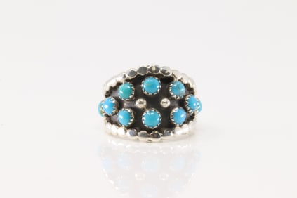 Native America Navajo Sterling Silver Turquoise Ring By Kenny Lonjose.