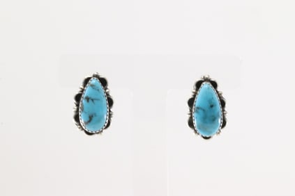 Native America Navajo Sterling Silver Kingman Turquoise Post Earring's By Freda Martinez.