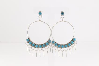 Native America Zuni Sterling Silver Turquoise Post / Dangling Earring's By Hariet Vacit.