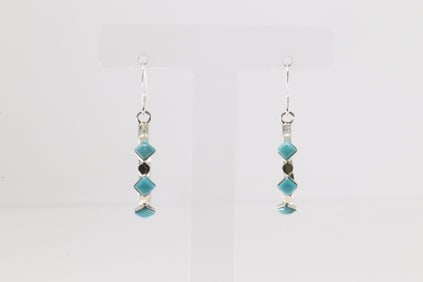 Native America Navajo Sterling Silver Turquoise Hoop Dangling Earring's By Phyllis A Smith.