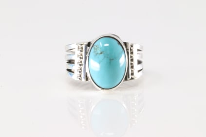 Native America Navajo Sterling Silver Turquoise Ring By Thomas Yazzie.