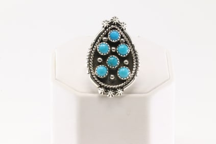 Native America Navajo Sterling Silver Turquopise Ring By Kenny Lonjose.