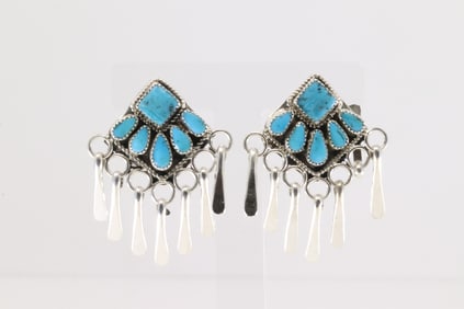 Native America Navajo Sterling Silver Kingman Turquoise Post / Dangling Earring's By Alicia Wilson.
