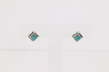 Native America Navajo Sterling Silver Turquoise Post Earring's By Sheena Jack.