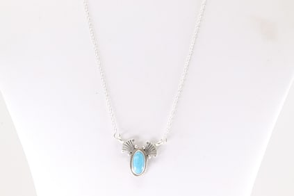 Native America Navajo Sterling Silver Turquoise Necklace By Verley Betone.