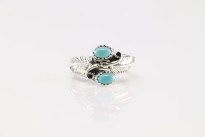 Native America Navajo Sterling Silver Turquoise Ring By Harry B.Yazzie.