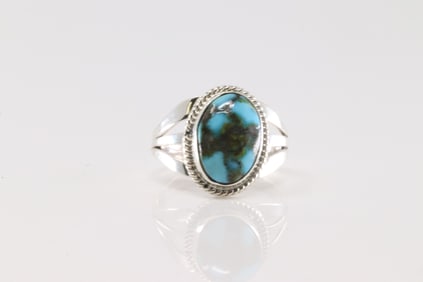 Native America Navajo Sterling Silver Turquoise Ring By Judy Largo.