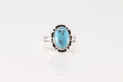 Native America Navajo Sterling Silver Turquoise Ring By Leona Delgarito.