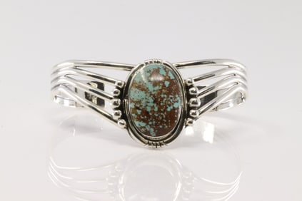 Native America Navajo Sterling Silver Turquoise Bracelet Cuff By Harold Becenti.