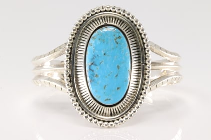 Native America Navajo Sterling Silver Turquoise Bracelet Cuff By Raymond Yazzie.