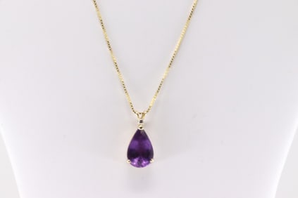 Amethyst & Diamond Pendant / Necklace 14Kt.