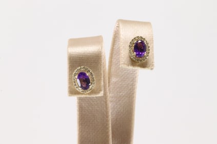 Amethyst & Diamond Stud Earring 10Kt.