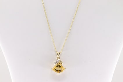 Citrine and Diamond Pendant / Necklace 10Kt.