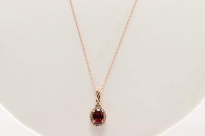 White Sapphire & Garnet Pendant / Necklace 10Kt.