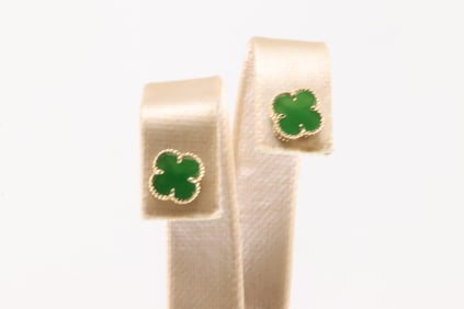 JadeClover Stud Earring 14Kt.