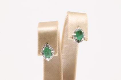 Emerald & Diamond Stud Earring 10Kt.