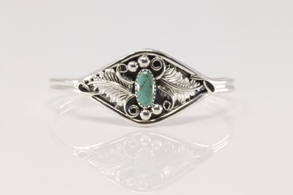 Native America Navajo Sterling Silver Turquoise Bracelet Cuff By Harry B.Yazzie.