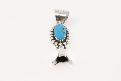 Native America Navajo Sterling Silver Turquoise Blossom Pendant By Marie Jones.