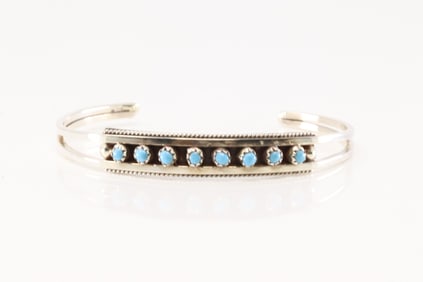 Native America Zuni Sterling Silver Turquoise Bracelet Cuff By Susie Livingston.