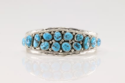 Native America Navajo Sterling Silver Turquoise Bracelet cuff By Anita Whitegoat.