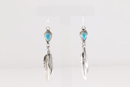 Native America Navajo Sterling Silver Turquoise Dangling Earring's By Sharon McCarthy.