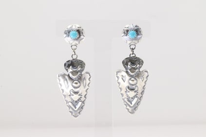 Native American Navajo Sterling Silver Turquoise Post / Dangling Earring's By Tim Yazzie.