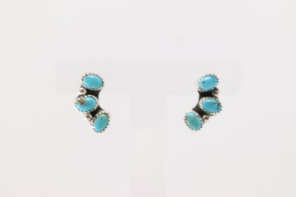 Native America Navajo Sterling Silver Kingman Turquoise Post Earring's By Maxine Ramirez.