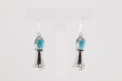 Native America Navajo Sterling Silver Turquoise Blossom Dangling Earring's By Sharon McCarthy.
