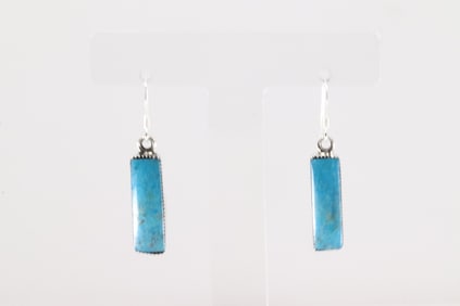 Native America Navajo Sterling Silver Turquoise Dangling Earring's By Arlene Lewis.