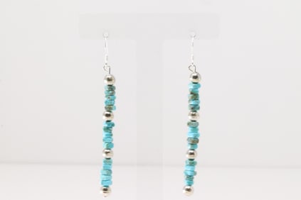 Native America Navajo Sterling Silver Turquoise & Beaded Dangling Earring's.
