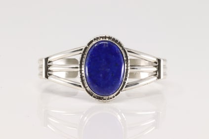 Native American Navajo Sterling Silver Blue Lapis Stone Bracelet Cuff By S.E.