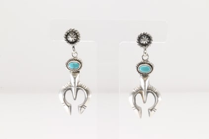 Native American Navajo Sterling Silver Turquoise Naja Post / Dangling Earring's By Annie Spencer.