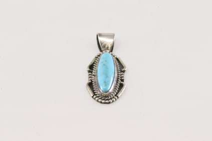 Native America Navajo Sterling Silver Turquoise Pendant By Jan Mariano.