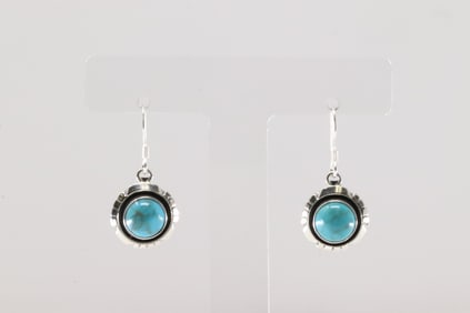 Native America Navajo Sterling Silver Turquoise Dangling Earring's By Amos Begay.