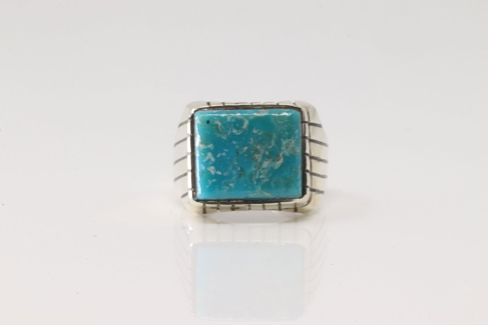 Native America Navajo Sterling Silver Men Turquoise Ring By R. (1 of 4)
