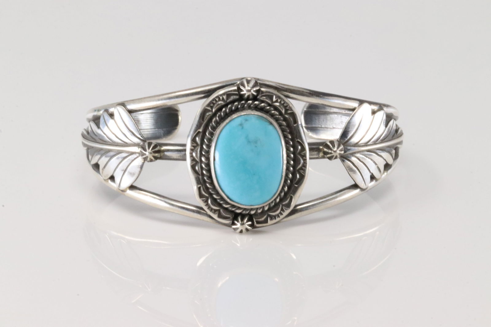 Native American Navajo Sterling Silver Kingman Turquoise Bracelet Cuff By Allanna Yellow.: This is a Native American Navajo Sterling Silver Kingman Turquoise Bracelet Cuff By Allanna Yellow.