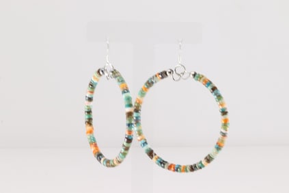Native American Navajo Sterling Silver Multi-Color Stone Dangling Earring's.