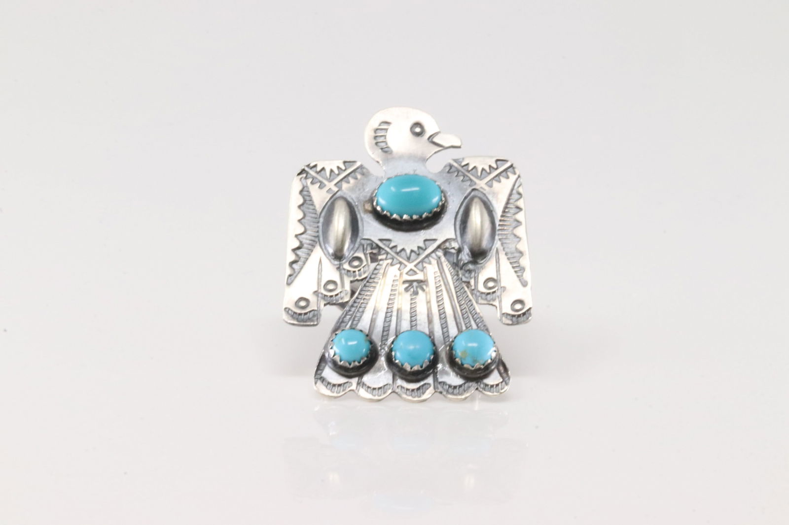 Native America Navajo Sterling Silver Turquoise Thunderbird Ring By Yazzie. (1 of 4)