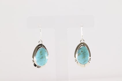 Native America Navajo Sterling Silver Turquoise Dangling Earring's By Leonardo Delgarito.