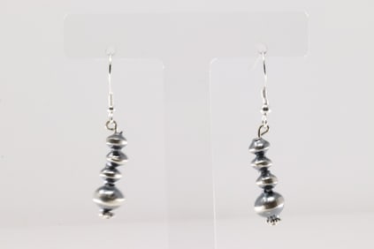 Native America Navajo Sterling Silver Pearl Beaded Dangling Earring's By Treva Jim.