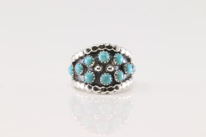 Native America Navajo Sterling Silver Turquoise Ring By Kenny Lonjose.