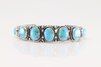 Native America Navajo Sterling Silver Kingman Turquoise Bracelet Cuff By Bob Becenti.